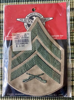 Pair of USMC Chevrons Sergeant green on khaki Marine Corps Sgt