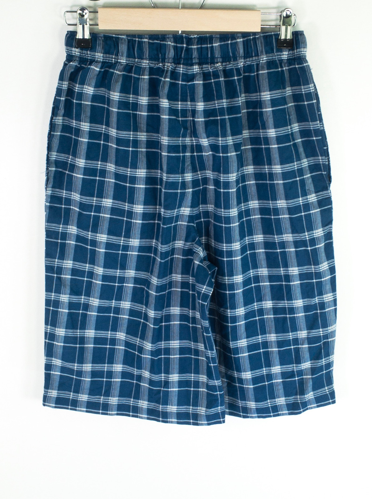 Basic Editions Mens Sleep Shorts Size Small Cotton Blend Blue Plaid Drawstring