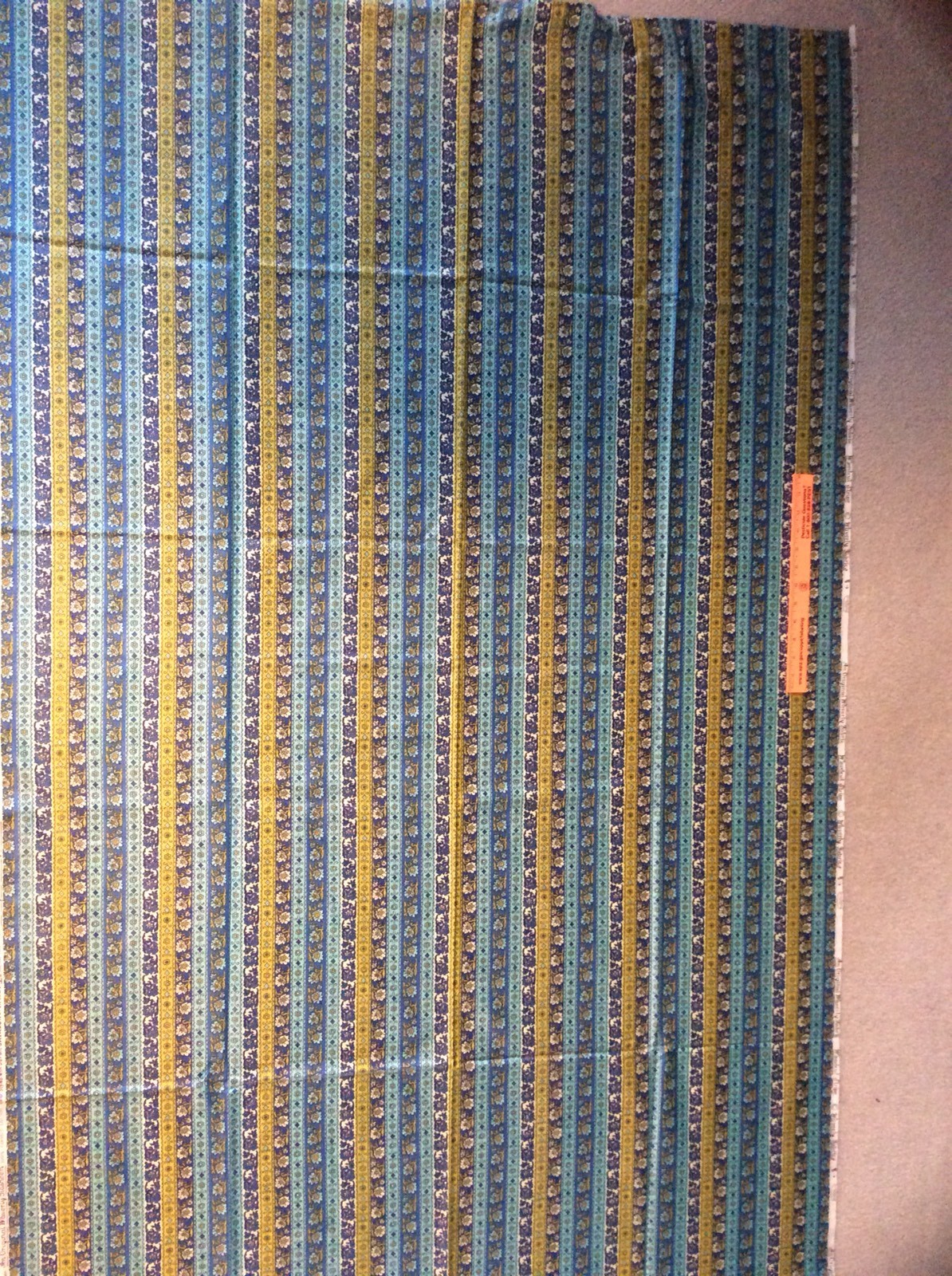 3 yards vintage Original Waverly Glosheen cotton fabric Woodcut Stripe blue gold