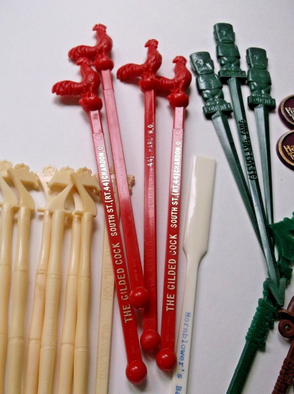 Vintage Swizzle Stick Collection Lot Restaurant Bar Club Tiki Drink Stirrers