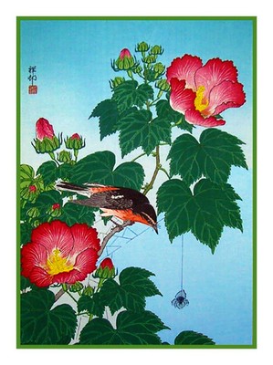 Japanese Ohara Shoson Koson Mallow Flycatcher Counted Cross Stitch Pattern
