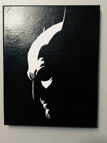 Hand painted art canvas 16x20 Inches BATMAN Acrylic painting Black & White