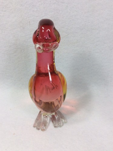 Art Glass Cranberry Pink Duck