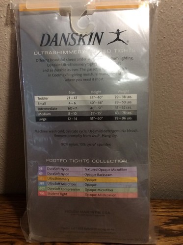 NEW GIRLS DANSKIN ULTRA SHIMMERY FOOTED DANCE TIGHTS #331 SIZE SM BLACK
