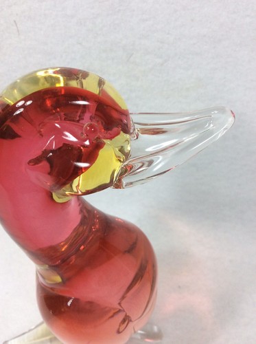 Art Glass Cranberry Pink Duck