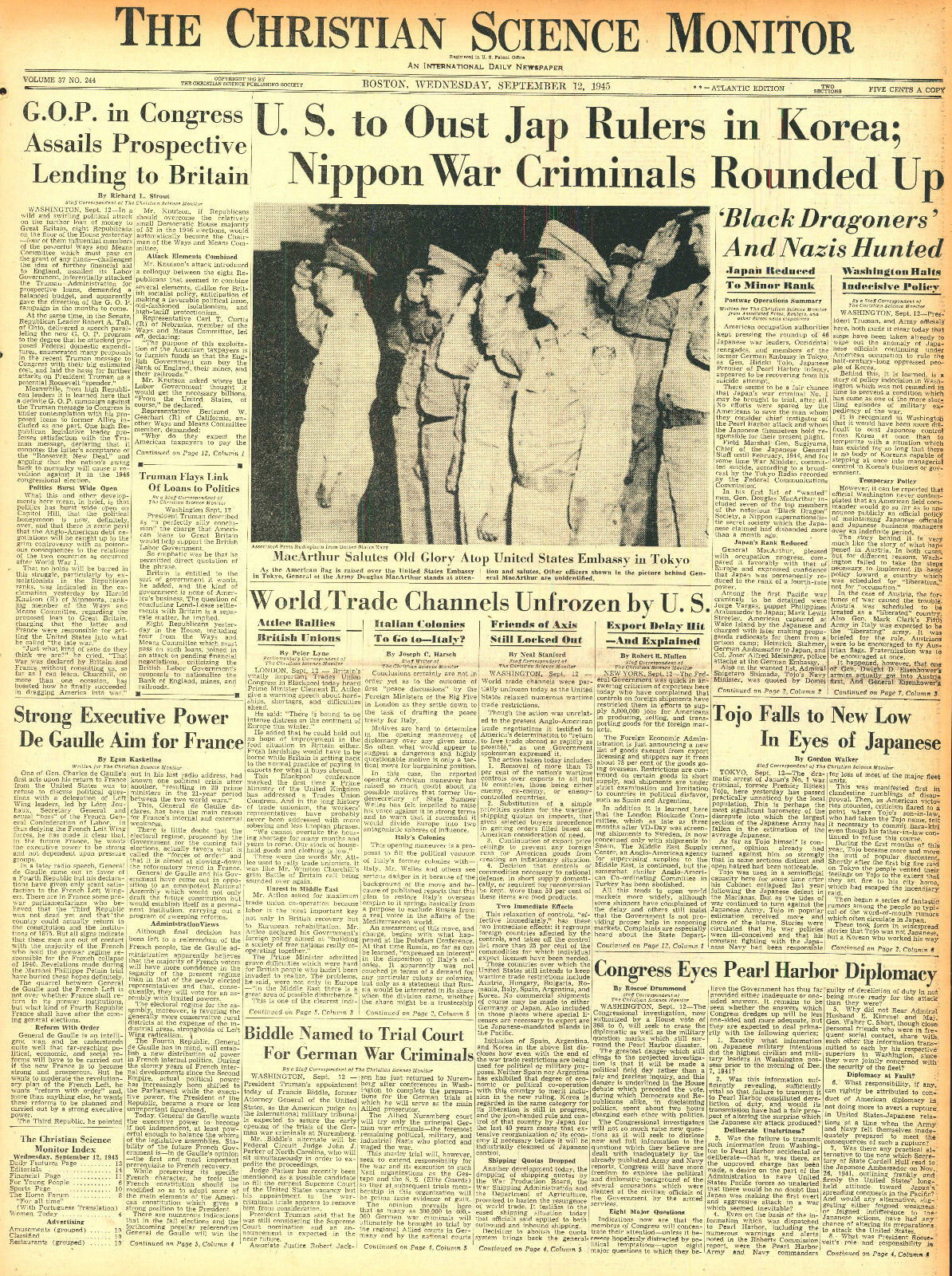 September 12, 1945 WWII Original Int. Newspaper - US JAPAN