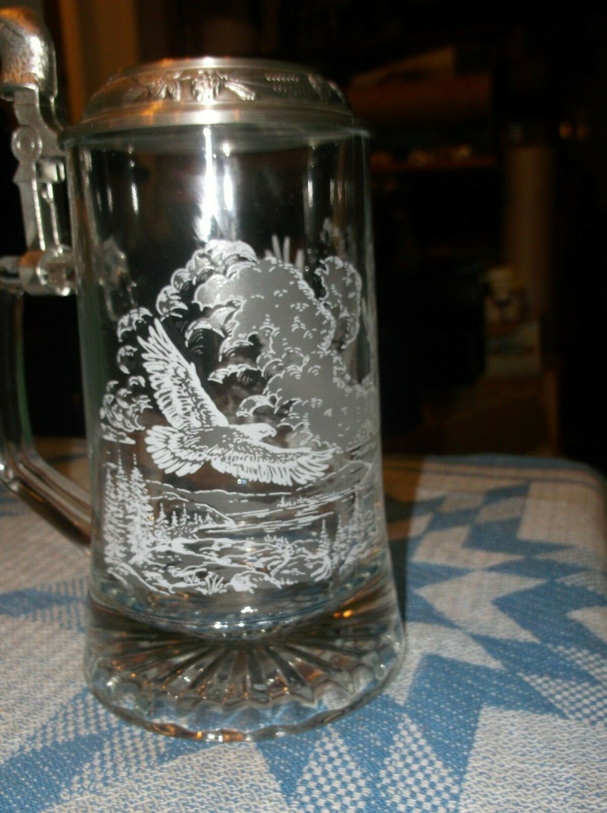 Stein by Domex. Eagle painted on the glass, Pewter lid with Eagle and a Eagle th