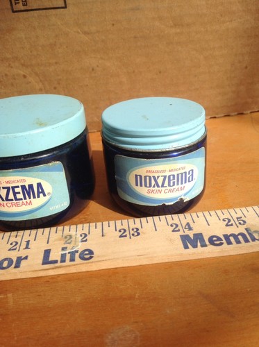3 Vintage Noxema Skin Cream Jars Blue Jars Repurpose Collectible Decor