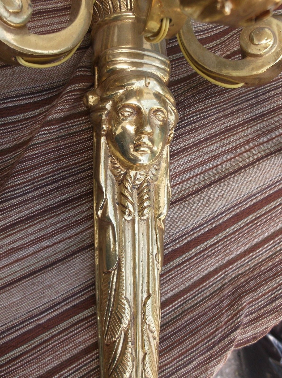 Pair New Brass Finish Cast Metal Triple Electric Light Wall Sconces