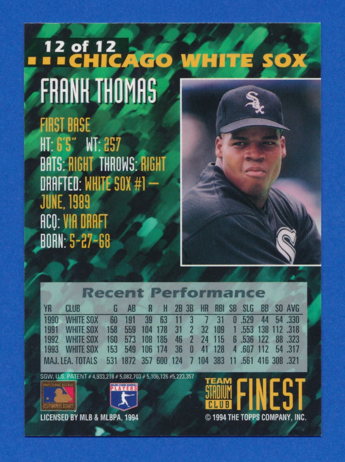 1994 Stadium Club Team Finest #12 Frank Thomas Chicago White Sox HOF NM-MT+