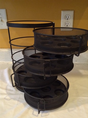 Storage Carrier Swinging Stackable Black Metal Bamboo Top