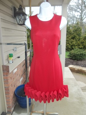 NWT DONNA RICCO RED SCUBA RUFFLE HEM DRESS 4