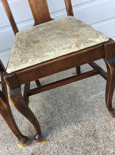 Pair Vintage Antique Tiger Oak T Back Claw Foot Chairs