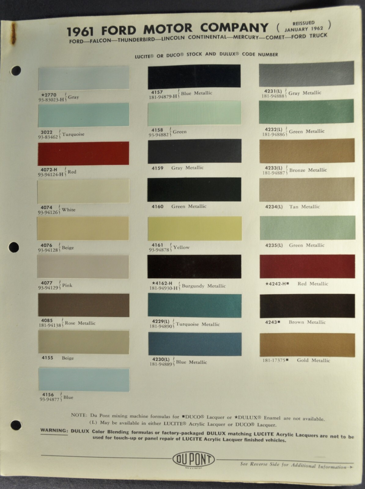SIEOR ■ Ford_2 colors 1961 Ford Lincoln Mercury Paint Chip Colors Folder