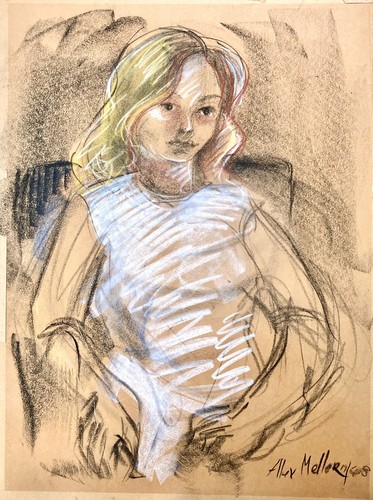 Female Figure ART DRAWING Vintage 60s Hair Fashion 1968 Mood Charcoal SIGNED MCM