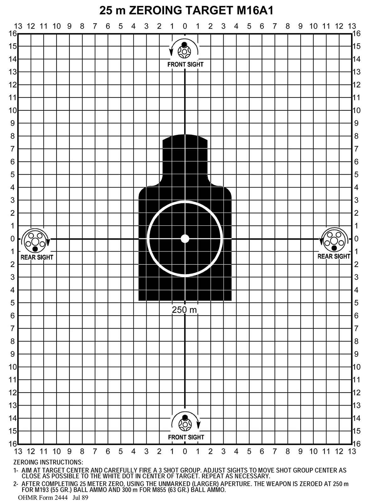 M16A1 25 Meter Zeroing Target On EZ Peel Notepad (White,25 Pack) eBay