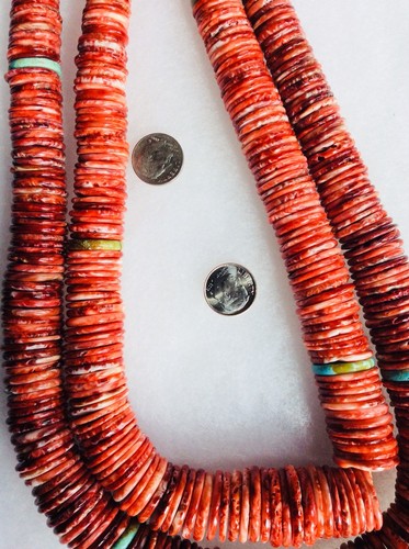Huge Spiny Oyster Disc Red Beads 22 Inch Strand  8-22 MM Graduated