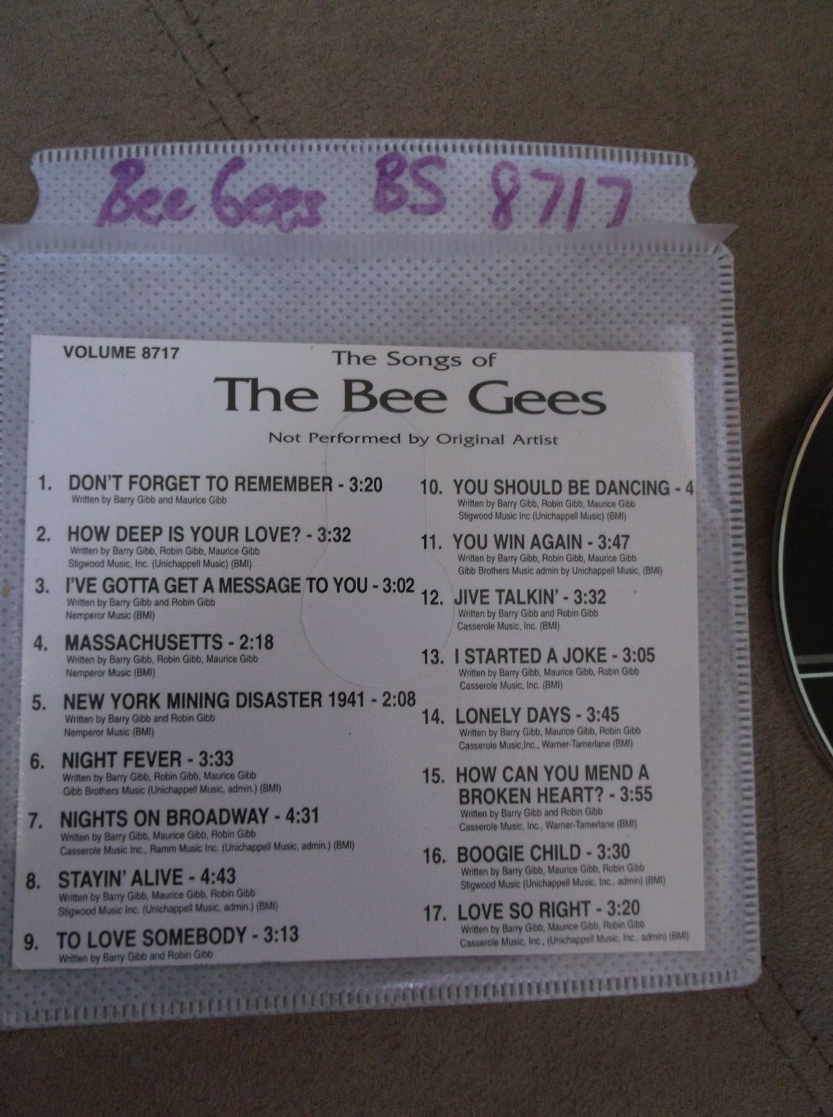 Backstage Karaoke Bee Gees greatest hits CDG 8717