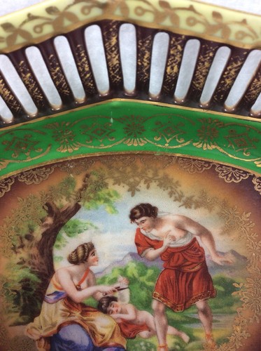 Vintage Hand Painted Roman Portrait Reticulated Bowl- Germany