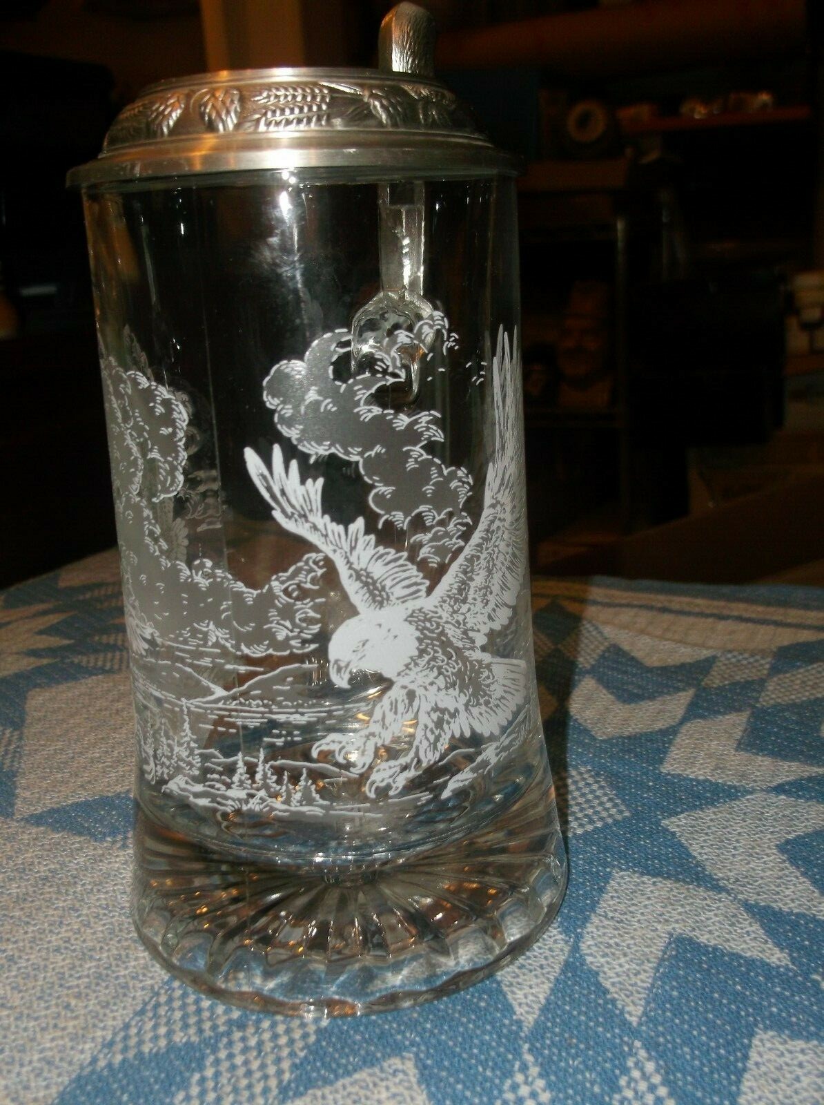 Stein by Domex. Eagle painted on the glass, Pewter lid with Eagle and a Eagle th