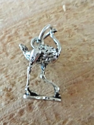 Sterling Silver 3D 18x12mm Ostrich  Zoo Animal Bird Charm