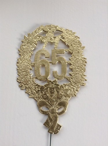 Jubiläumszahl 65 am Draht, gold, Blumenstecker, 1 Stück, Geburtstag, Jubiläum