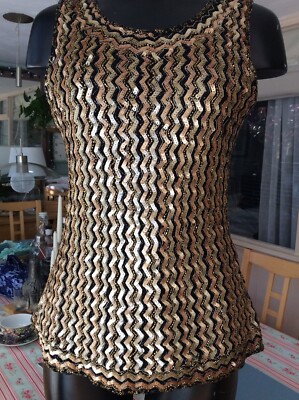 Vittoria Verani Gold/black Vintage Sequinned Vest Top NWT Size 38/10