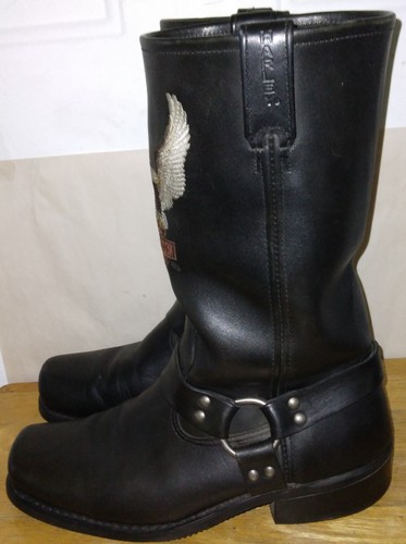 Harley Davidson Boots Black Leather Embroidered Stitched