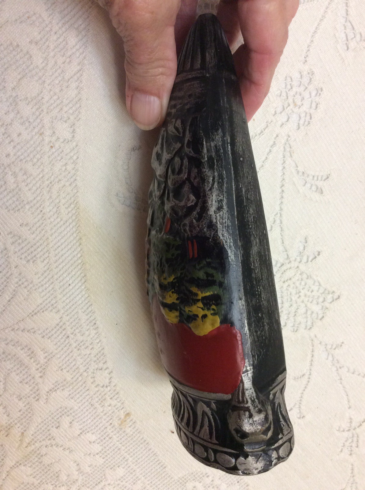 Vintage 8” Black Wall Pocket Japanese Pagoda Scene Marked Made in Japan