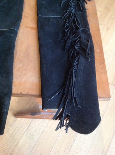Vintage Used Western Cowboy Suede Leather Chaps Fringe Motorcycle Collectible