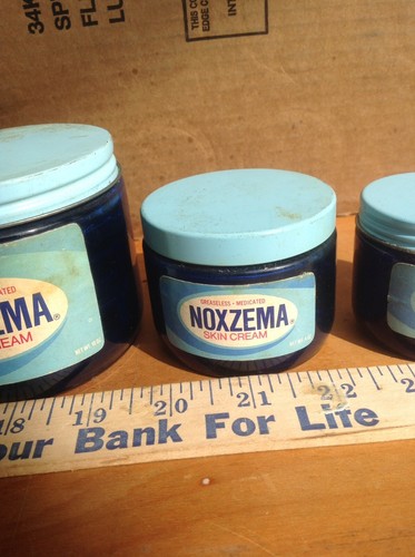 3 Vintage Noxema Skin Cream Jars Blue Jars Repurpose Collectible Decor