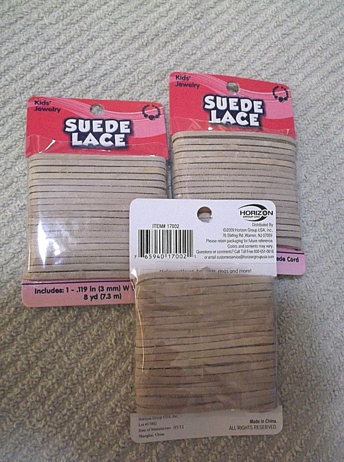 Lot Of 3 Pkgs. Suede Lace Kids Jewelry Crafts Horizon Group  8 Yd. Packages NEW