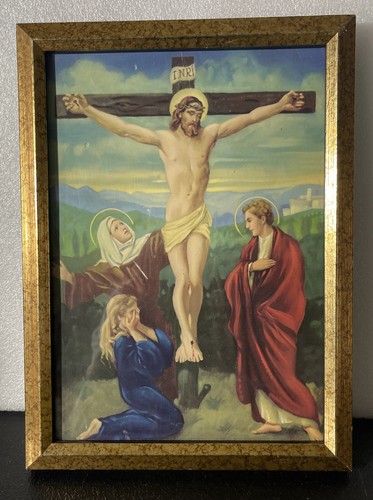 イエス・キリスト ヴィンテージ 絵画 額縁 蚤の市 INRI 十字架 アート イエス・キリスト ヴィンテージ 絵画 額縁 蚤の市 INRI 十字架