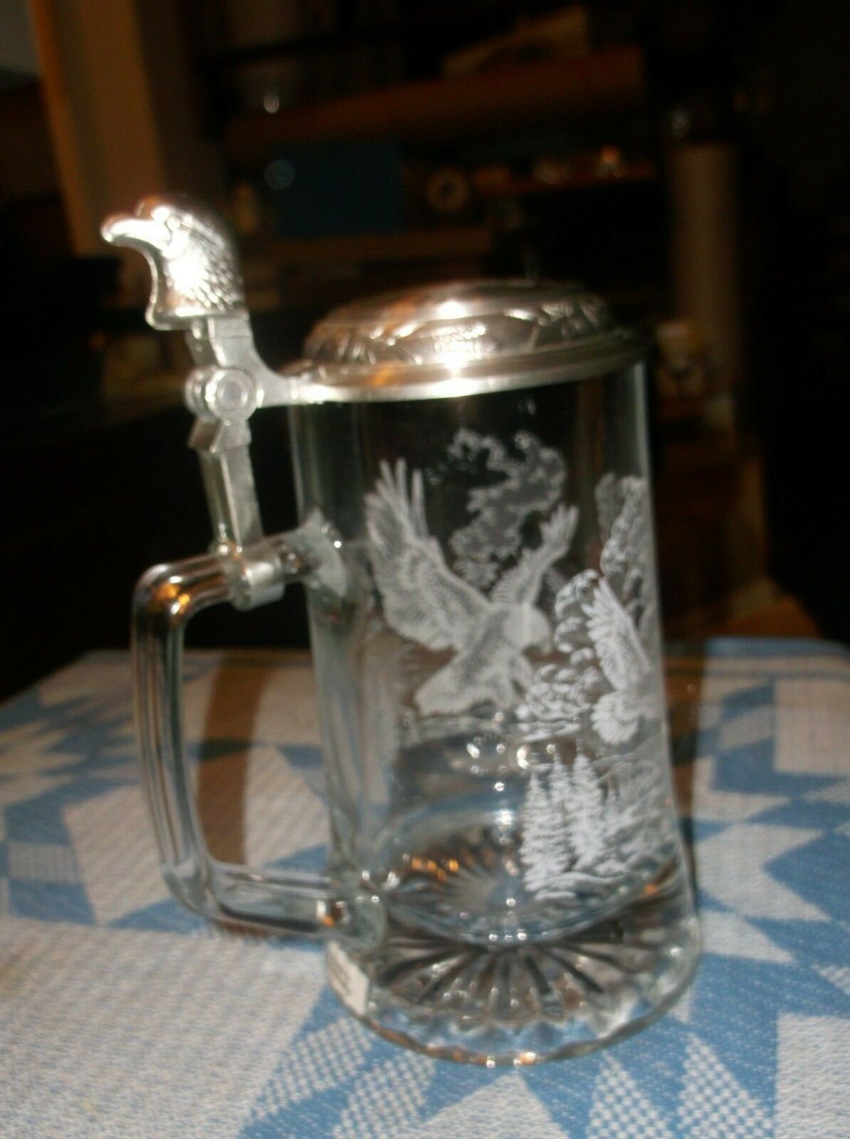 Stein by Domex. Eagle painted on the glass, Pewter lid with Eagle and a Eagle th