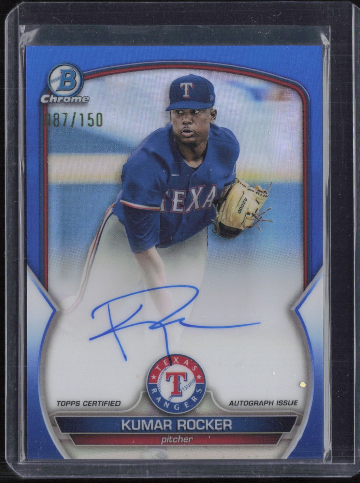 2023 Bowman Chrome Blue Refractor Kumar Rocker 87/150 Auto Autograph