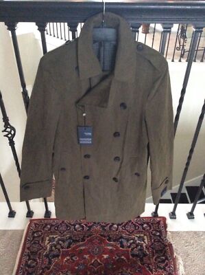 Pre-owned Hickey Freeman $895.00  Light Weight Lined Waxed Cotton Top Coat Olive Size 42 R In Green