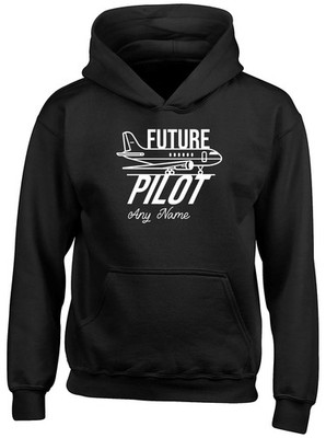 Personalised Future Pilot Any Name Airplane Kids Hoodie Gift Hooded Top