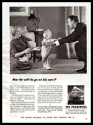 1949 Prudential Life Insurance "How Far Will He Go On His Own?" Vintage Print Ad
