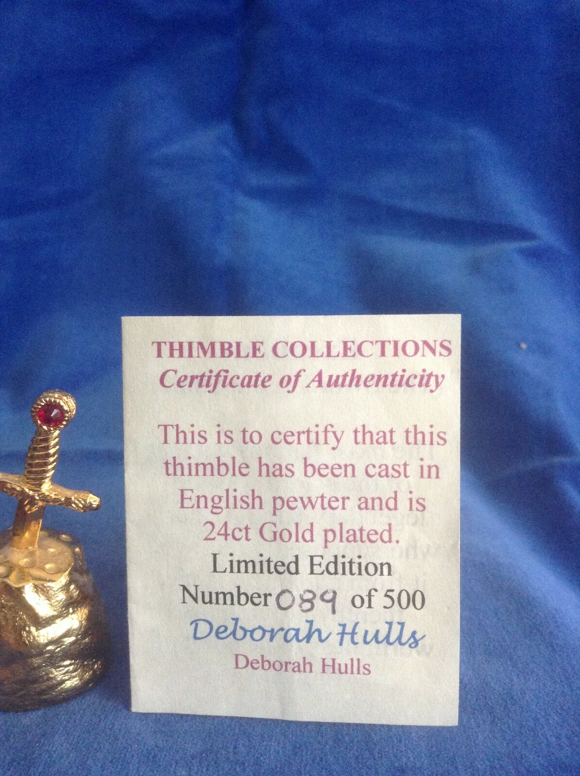 Excalibur ( The Sword In The Stone ) - 24 Karat. Gold Plated Thimble