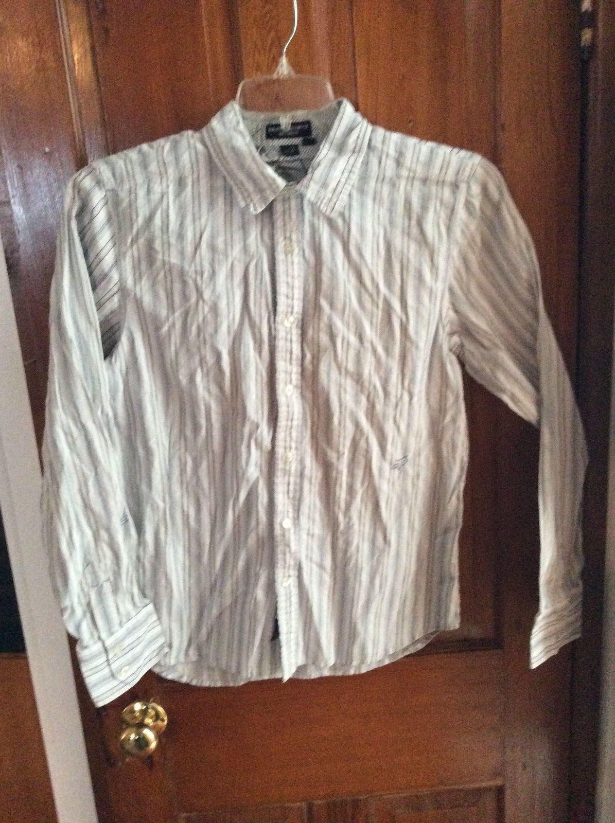 Fox男式休闲条纹纽扣衬衫