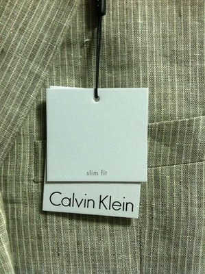 CALVIN KLEIN MENS NEW TAN WITH STRIPES 100%LINEN 2PC SUIT JACKET 42S PANTS SZ 38