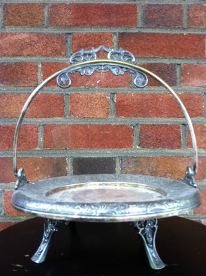 Authentic Rockford Quadruple Silverplate Swing Handled Footed Basket Plate c1890