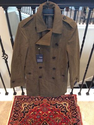 Pre-owned Hickey Freeman $895.00  Light Weight Lined Waxed Cotton Top Coat Olive Size 42 R In Green
