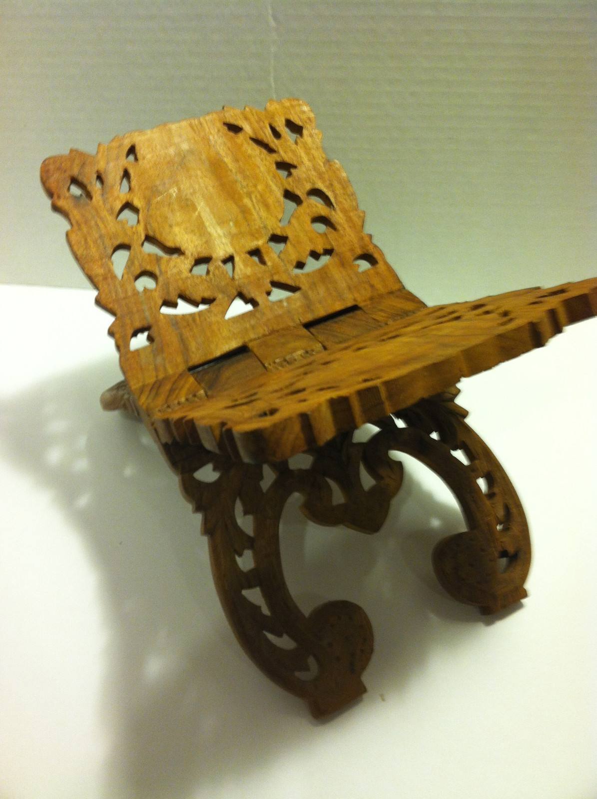 Vintagev Carved Wood Folding Book Holder Ornate India