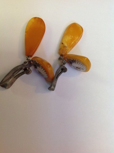 Vintage Russian Baltic Amber Butterscotch Clip Earrings 1970's