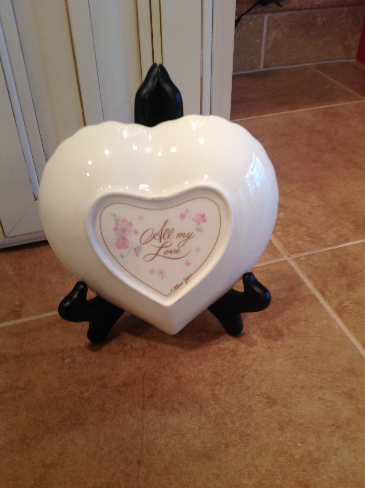 Mikasa Heart Shaped Bone China Candy Dish Pink Rose & Ribbon