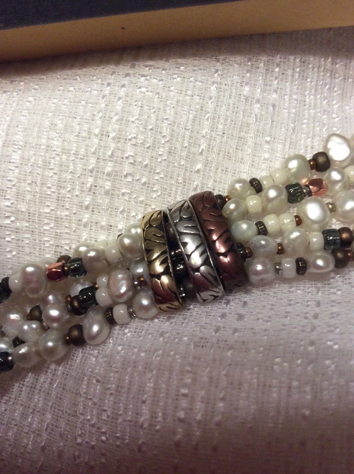 Silpada 925 Sterling Silver Copper Brass Pearl adjustable bracelet B2188