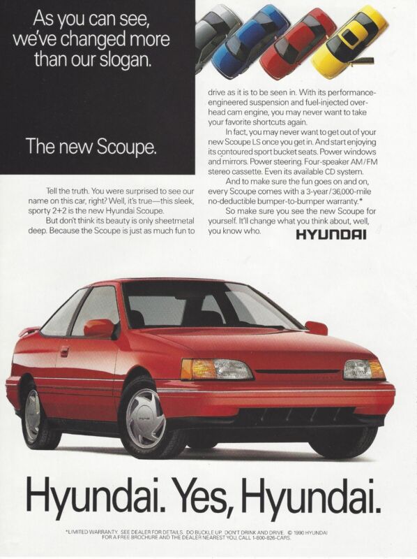 1991 Hyundai Scoupe LS Red vintage Print Ad 90