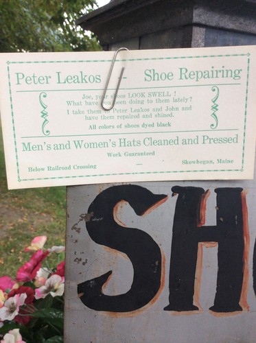 leakos skowhegan maine me original hand painted hat shoe repair sign X 2