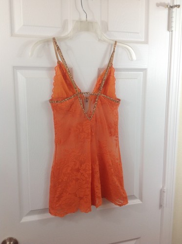 Victoria's Secret Orange Stretch Lace Animal Print Straps Teddie Nighty Small S